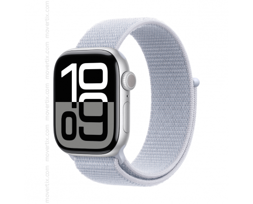 Apple Watch Series 10 GPS 46mm Aluminum Silver and Blue Cloud Sport Loop Band
