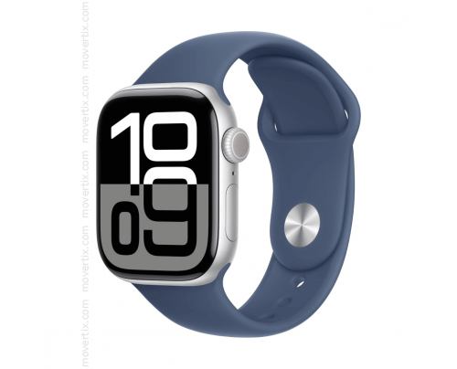 Apple Watch Series 10 GPS 46mm, aluminium argenté et bracelet sport en bleu - Taille M/L