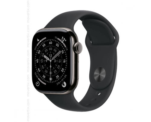 Apple Watch Series 11 GPS + Cellular 42mm Jet Black Titanium and Slate Black Sport Band - Size S/M