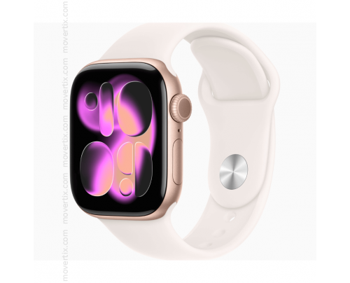 Apple Watch Series 11 (GPS+Cellular) 42mm, bracelet sport en aluminium or rose et rose poudré - Taille M/L
