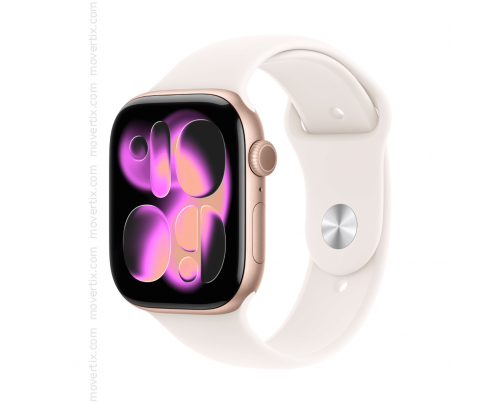 Apple Watch Series 11 GPS 46mm Aluminum Rose Gold and Pink Sport Band Strap (Light Blush) - Size M/L