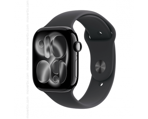 Apple Watch Series 11 GPS 46mm, boîtier en aluminium noir de jais et bracelet sport noir - Taille S/M