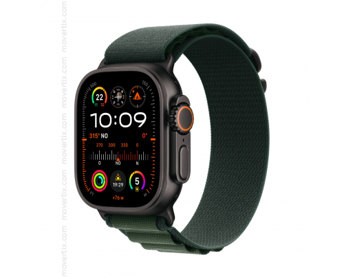 Apple Watch Ultra 2 (GPS+Cellular) 49mm Titan Schwarz mit dunkelgrünem Alpine Loop Armband – Größe L