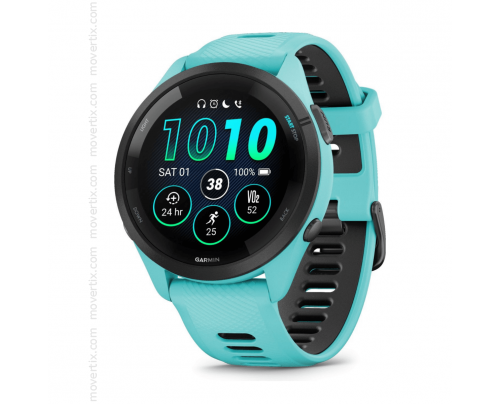 Garmin Forerunner 265 46mm GPS Black Bezel with Turquoise/Black Silicone Strap