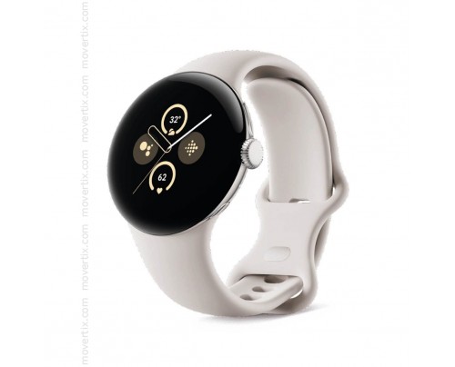 Google Pixel Watch 2 in Silber und Sportarmband in Porcelain