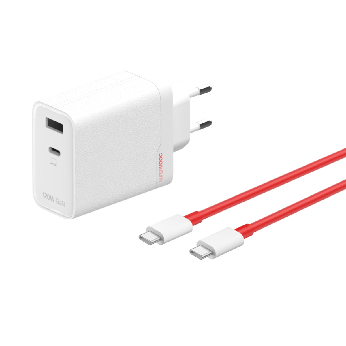 OnePlus 120W Dual Ports SuperVooc Adaptador + Cabo (Tipo-C + Tipo-A) - Branco